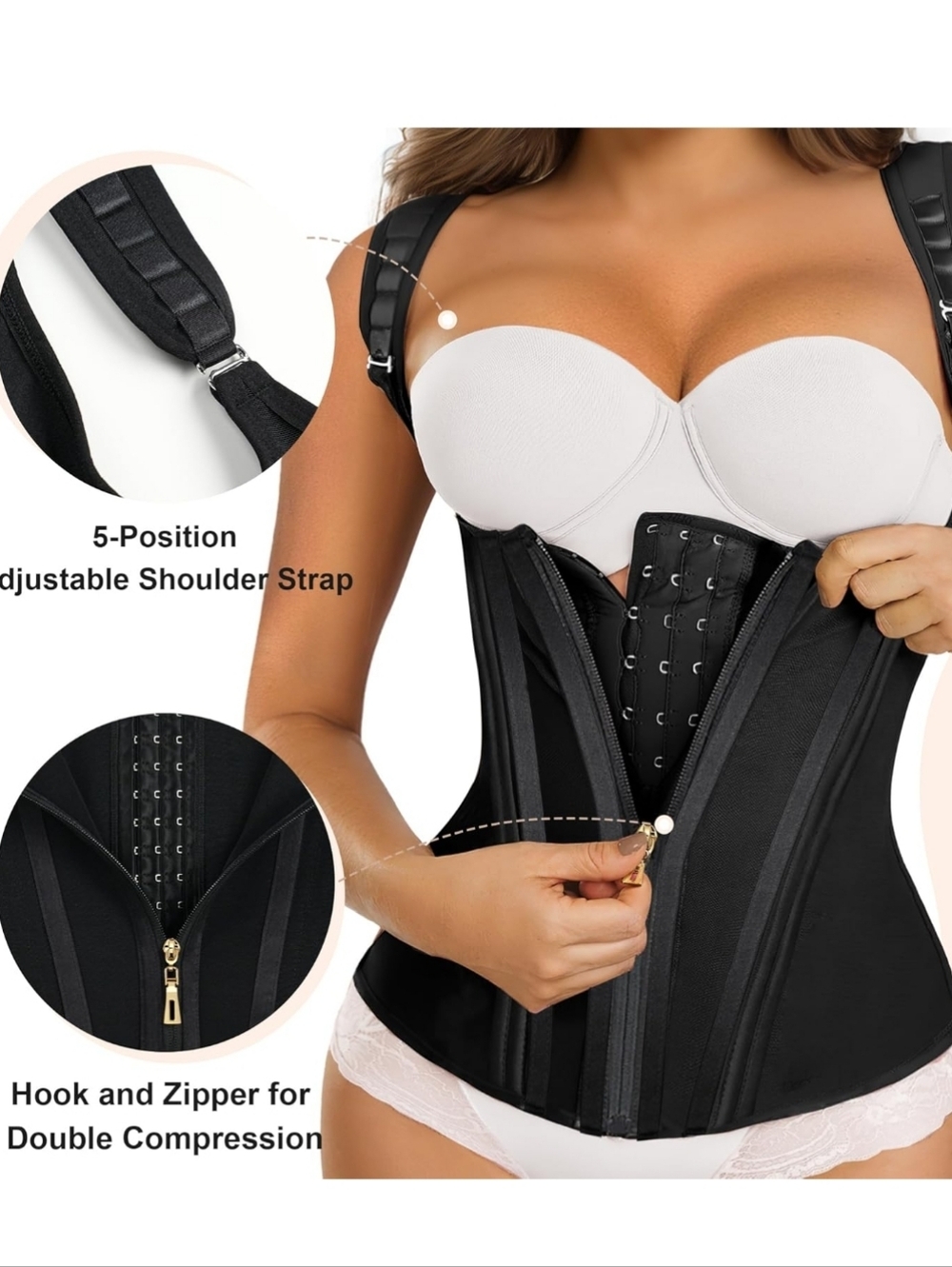 ShaperX Black Waist Trainer Corset / Faja with Adjustable Straps